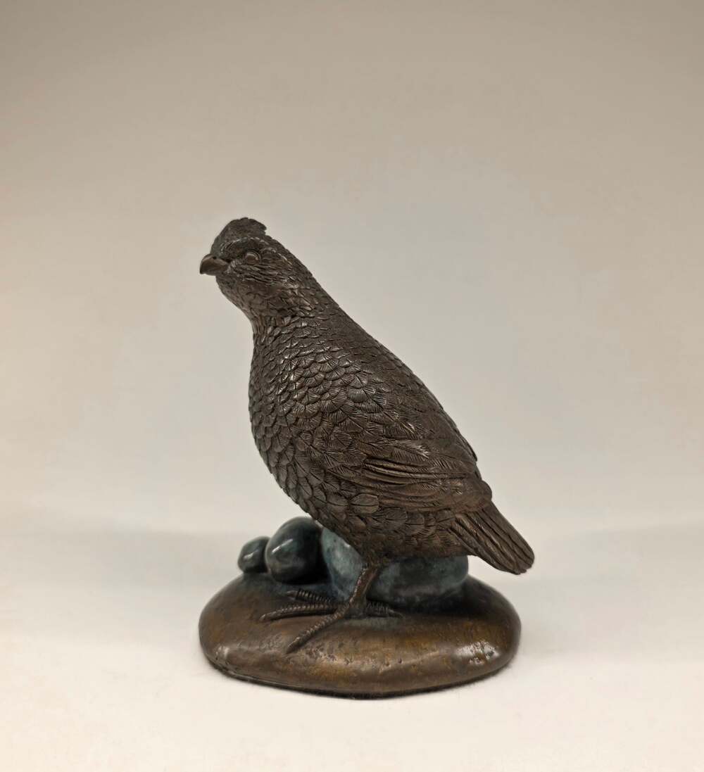 Phil Vanderlei Scaled Quail Bronze Bird Sculpture Signed 75/500 4x5 In